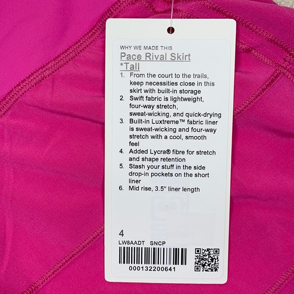 Lululemon Pace Rival Skirt *Tall 💖 Sonic Pink - Picture 5 of 12